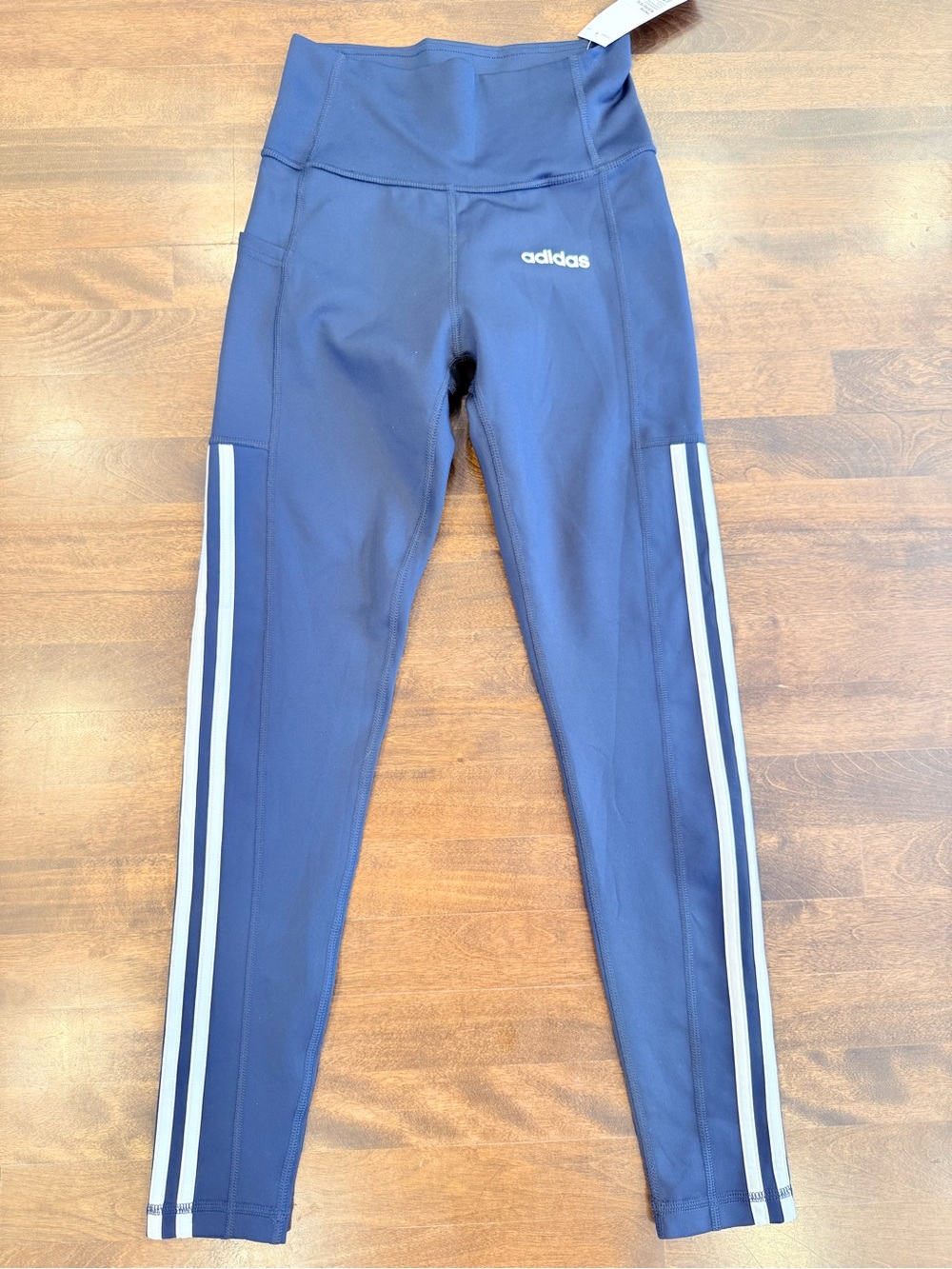 adidas black womans' High-Waist Leggings with White Side Stripes - new with tags